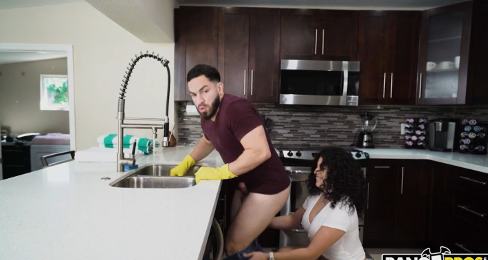 Fat dripping pussy gets hard fucked in kitchen